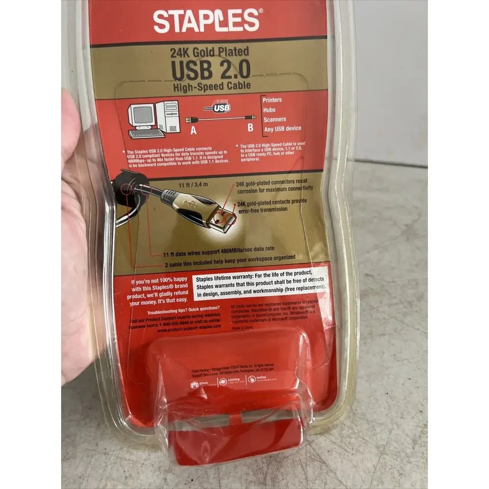 USB 2.0 Gold Plated High Speed Cable 11' Error Free Transmissions Sealed